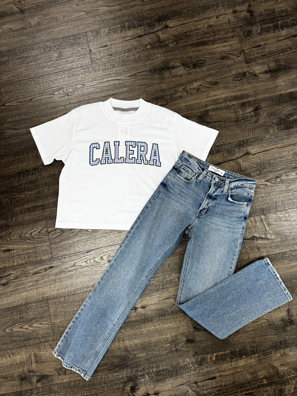 Game Day Gingham Boxy Tee-Graphic Tees-Podos Boutique, a Women's Fashion Boutique Located in Calera, AL