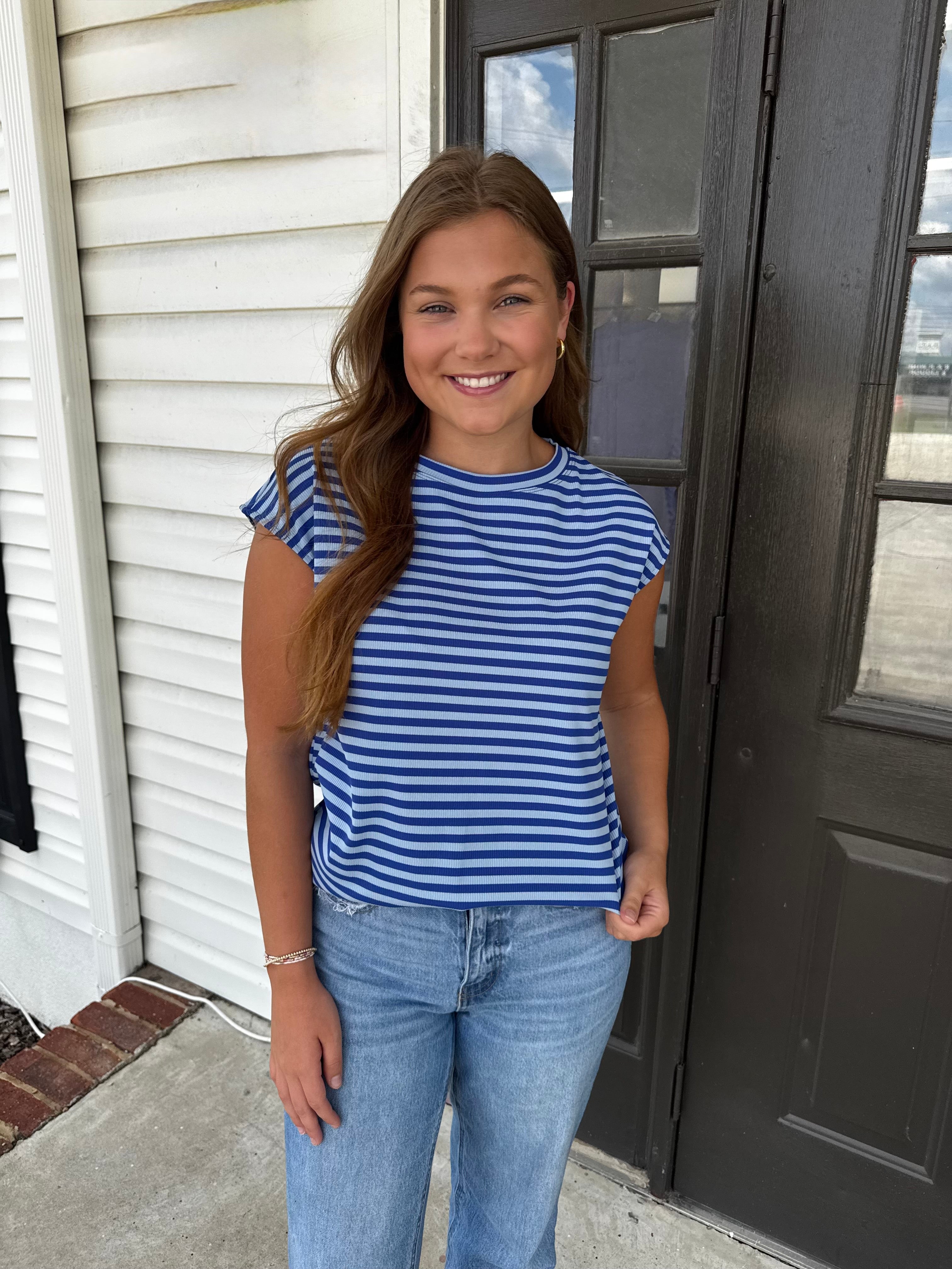 Stripes Everything TShirt-Fashion Tops-Podos Boutique, a Women's Fashion Boutique Located in Calera, AL