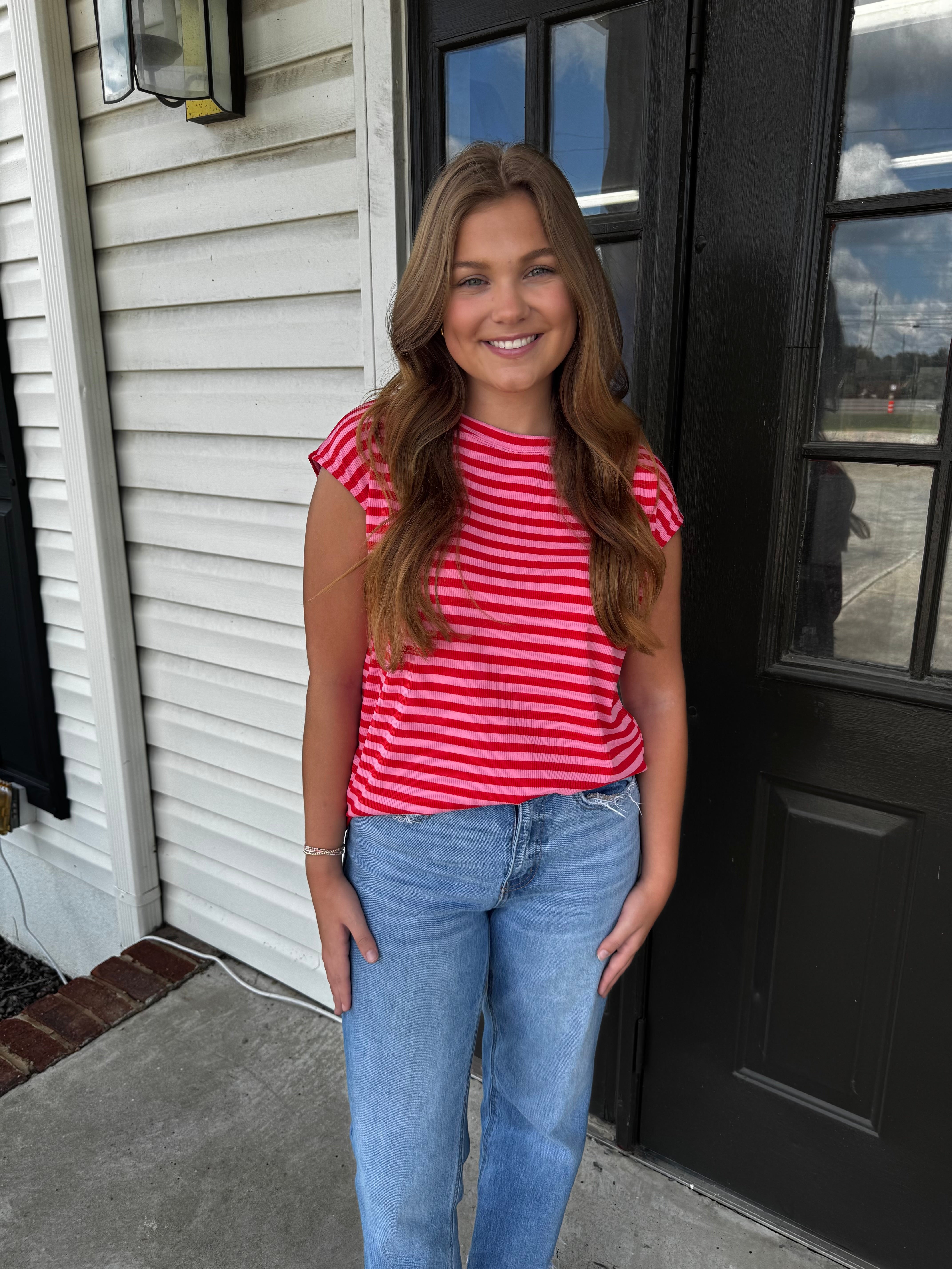Stripes Everything TShirt-Fashion Tops-Podos Boutique, a Women's Fashion Boutique Located in Calera, AL