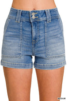 Denim Utility Pocket Shorts-Shorts-Podos Boutique, a Women's Fashion Boutique Located in Calera, AL