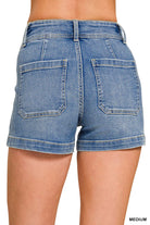 Denim Utility Pocket Shorts-Shorts-Podos Boutique, a Women's Fashion Boutique Located in Calera, AL