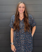 Leopard Denim Print Dress-Short Dresses-Podos Boutique, a Women's Fashion Boutique Located in Calera, AL