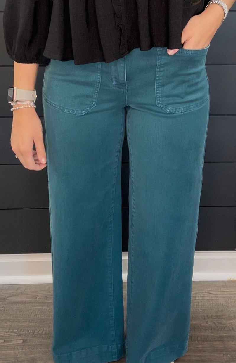 Judy Blue MR Utility Wide - Teal-Jeans-Podos Boutique, a Women's Fashion Boutique Located in Calera, AL