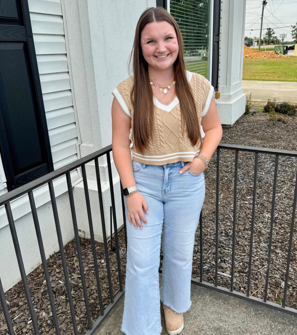 The Luxe Tie Sweater Vest-Short Sleeves-Podos Boutique, a Women's Fashion Boutique Located in Calera, AL