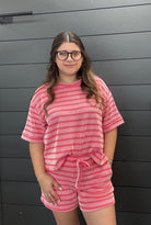 Raised Rib Striped Tee & Shorts Set-Sets-Podos Boutique, a Women's Fashion Boutique Located in Calera, AL