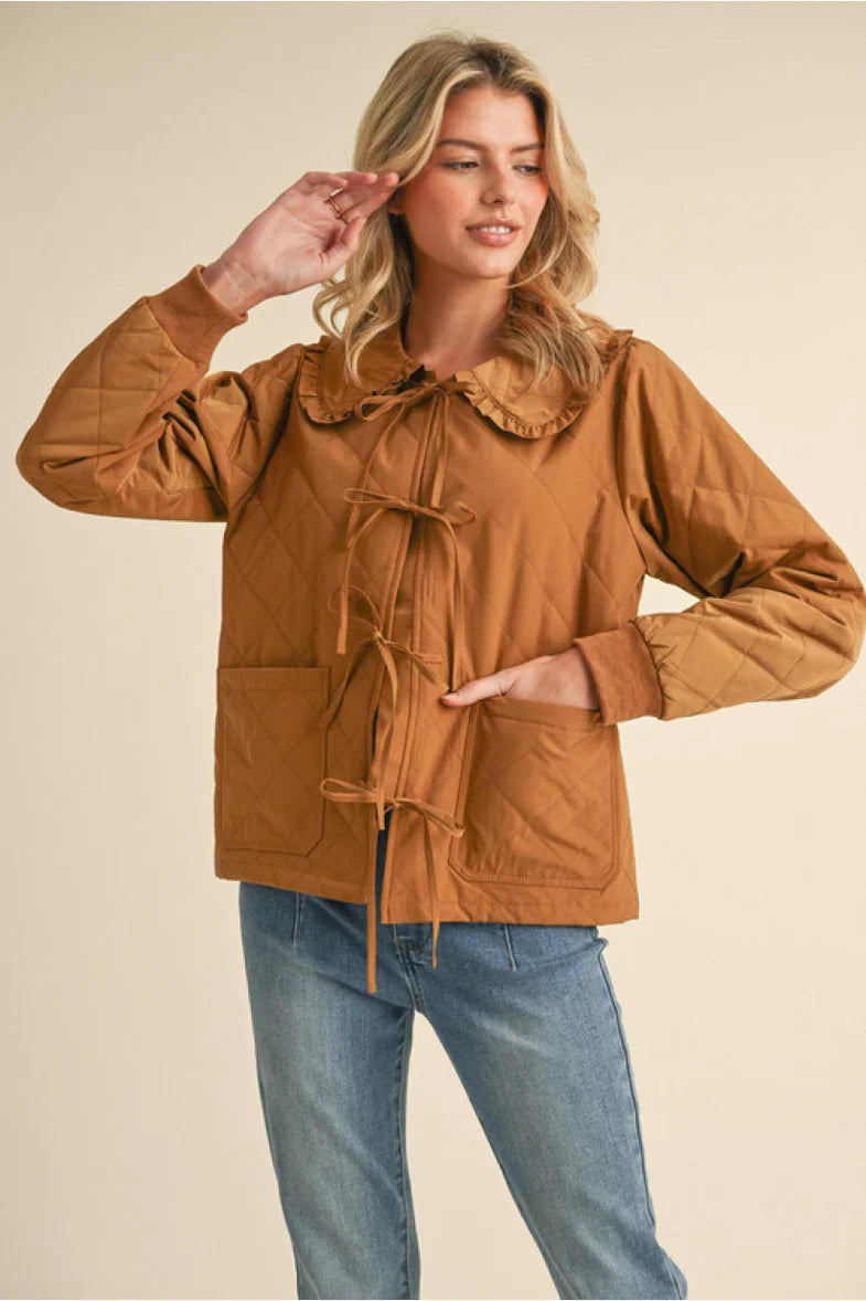 Quilted Taupe Jacket-Jackets-Podos Boutique, a Women's Fashion Boutique Located in Calera, AL