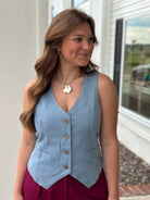 Layered in Denim-Vests-Podos Boutique, a Women's Fashion Boutique Located in Calera, AL