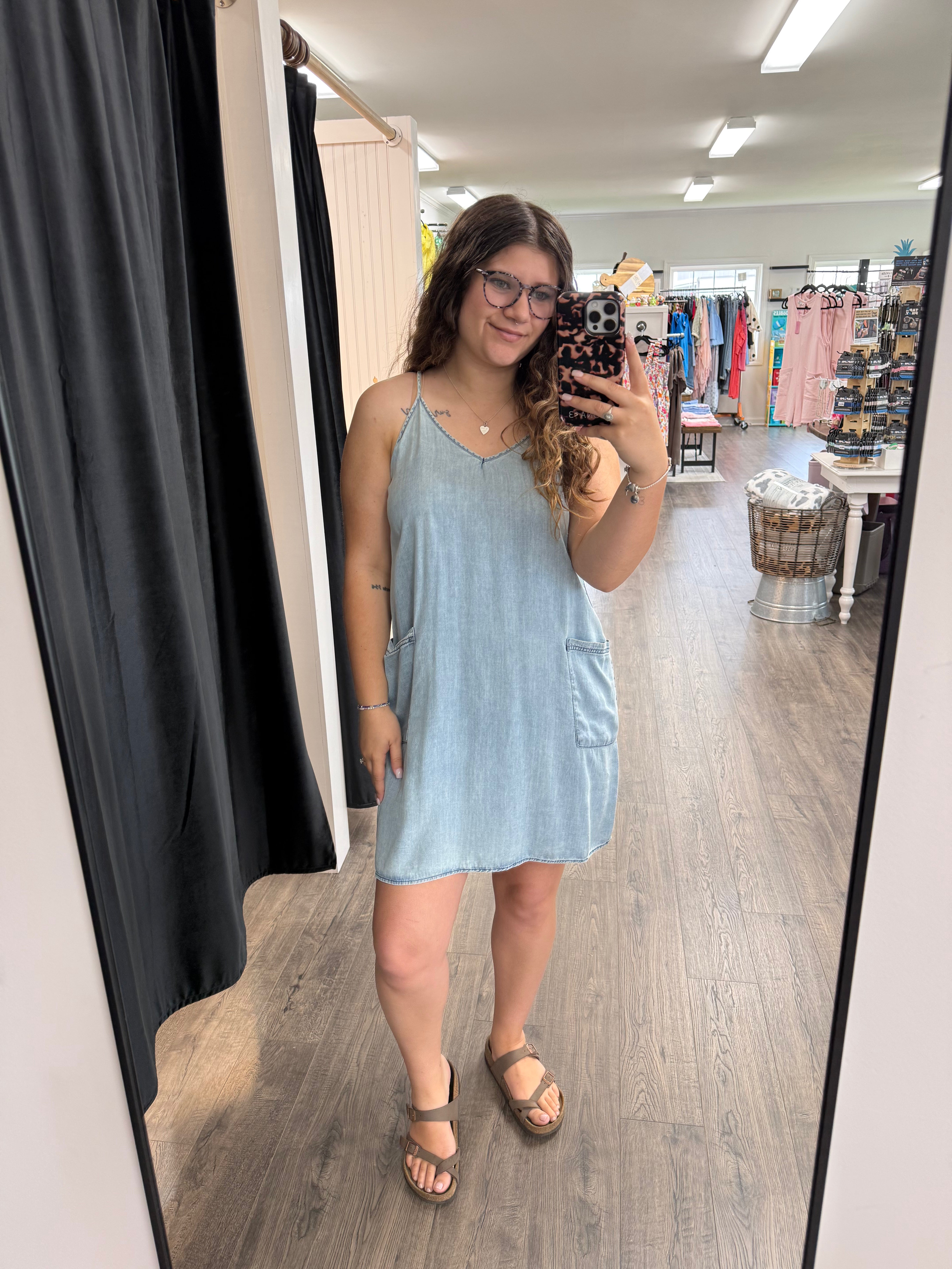 Stone Washed Mini Dress-Short Dresses-Podos Boutique, a Women's Fashion Boutique Located in Calera, AL
