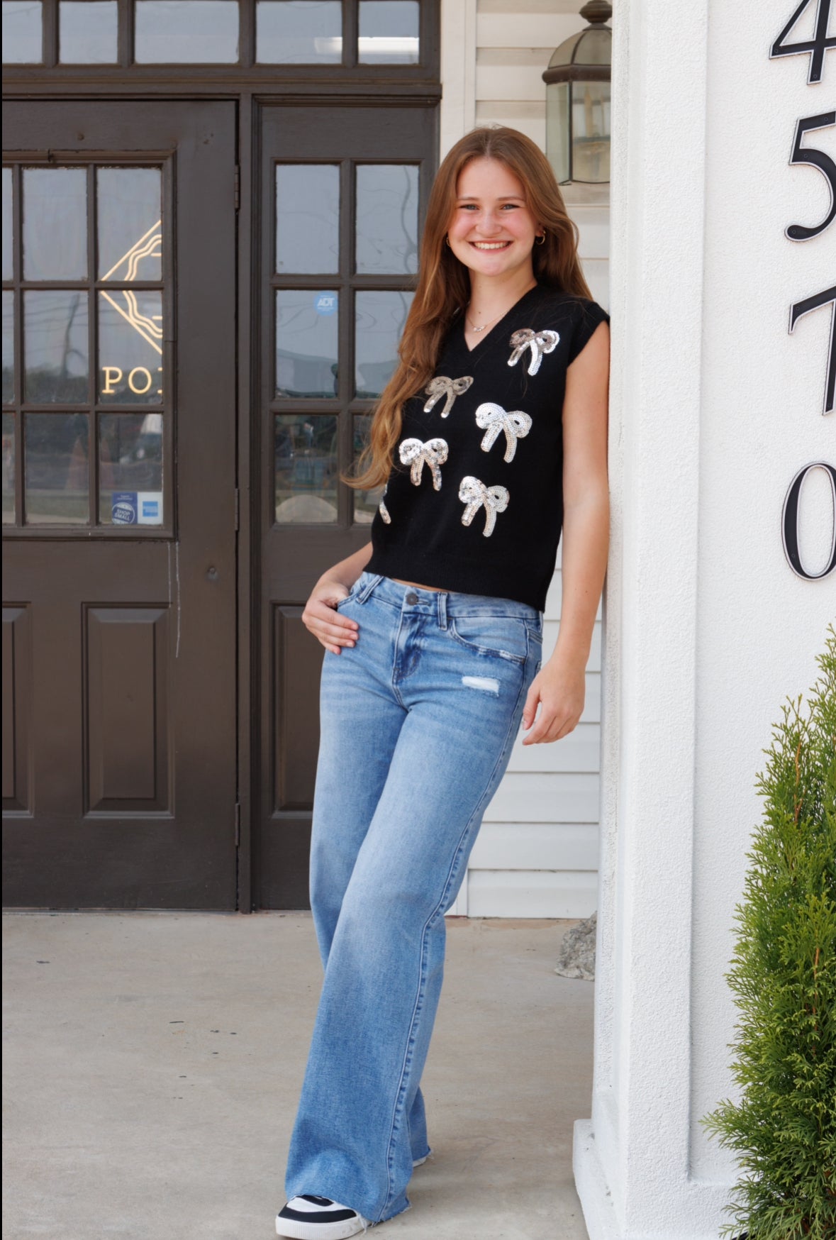 Black Bow Sweater Vest-Podos Boutique, a Women's Fashion Boutique Located in Calera, AL