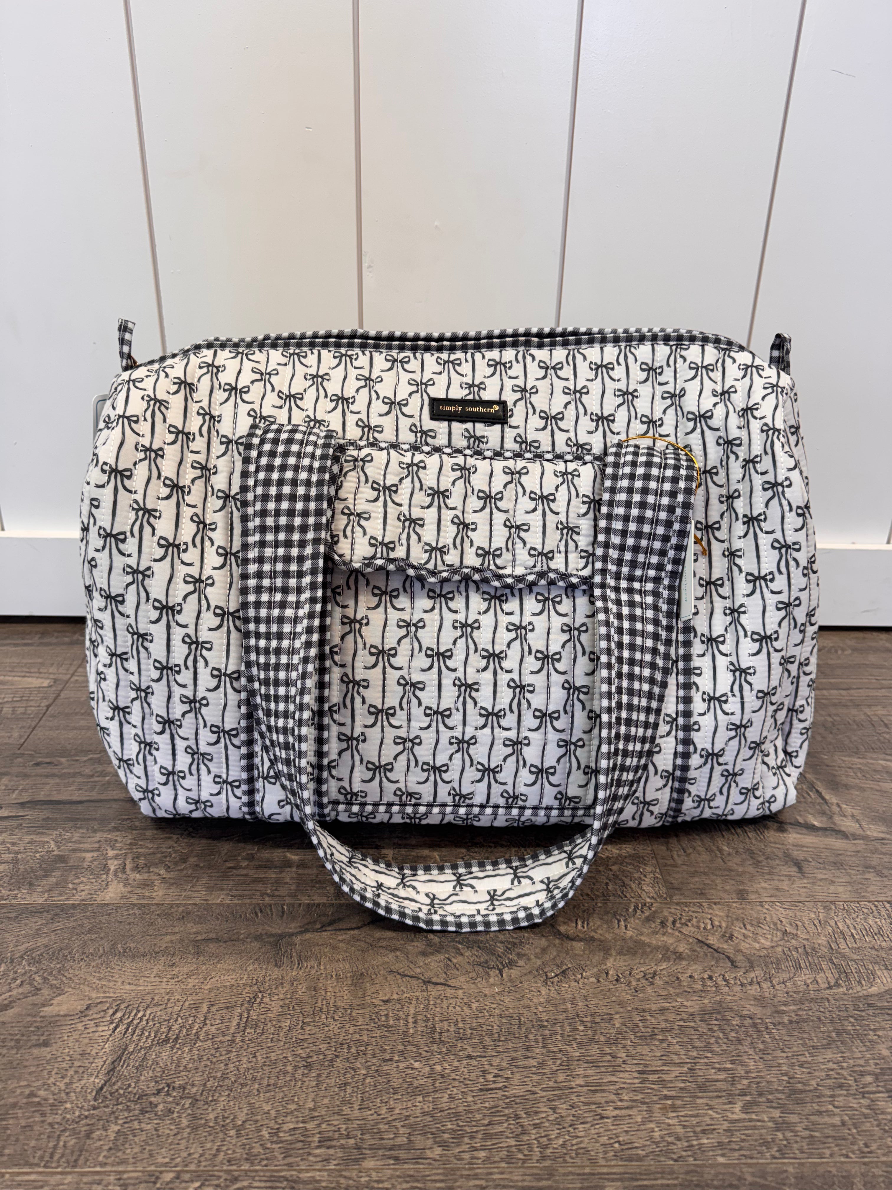 Black Bow Duffle-Bags-Podos Boutique, a Women's Fashion Boutique Located in Calera, AL