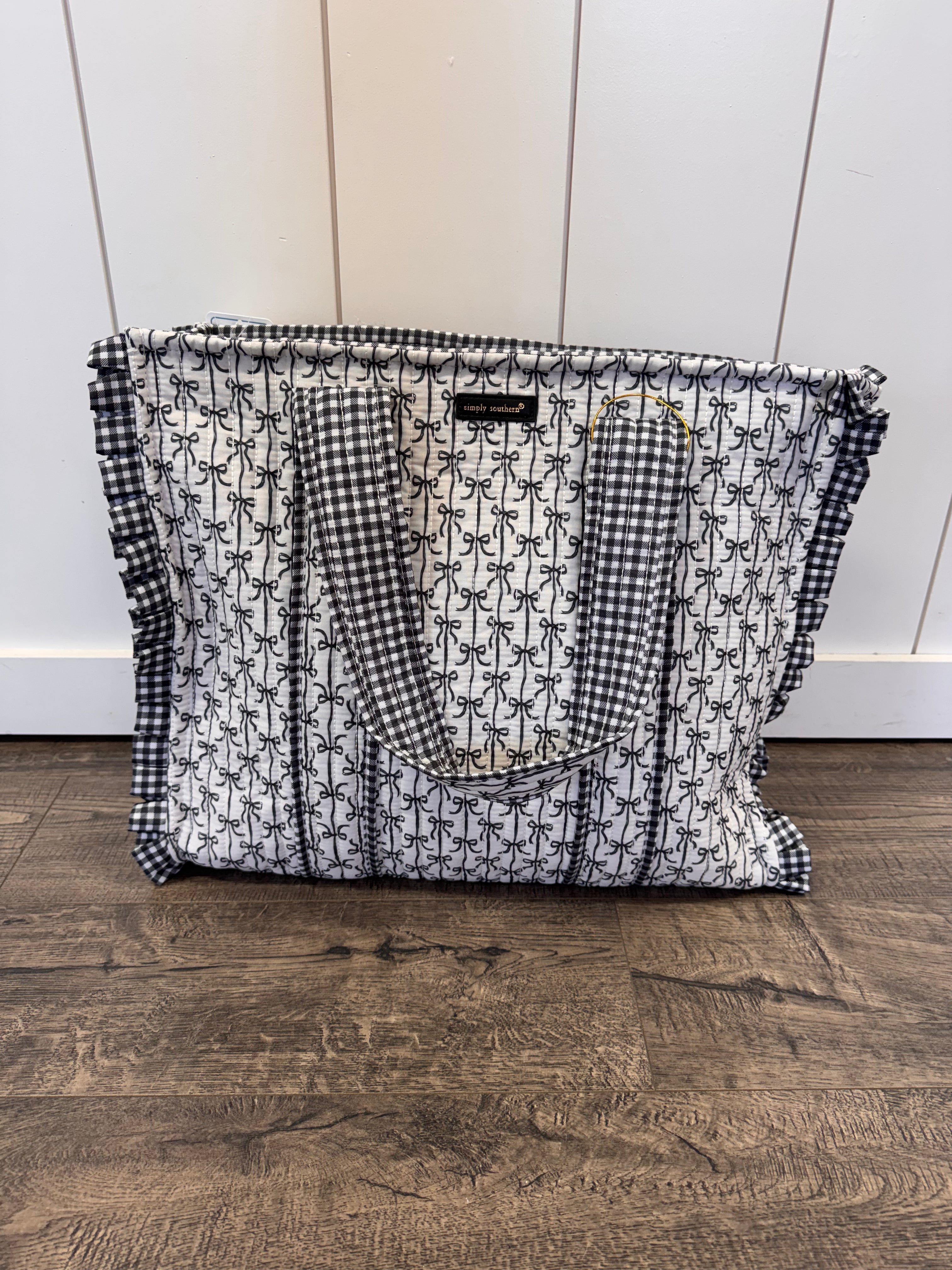 Black Bow Tote-Bags-Podos Boutique, a Women's Fashion Boutique Located in Calera, AL