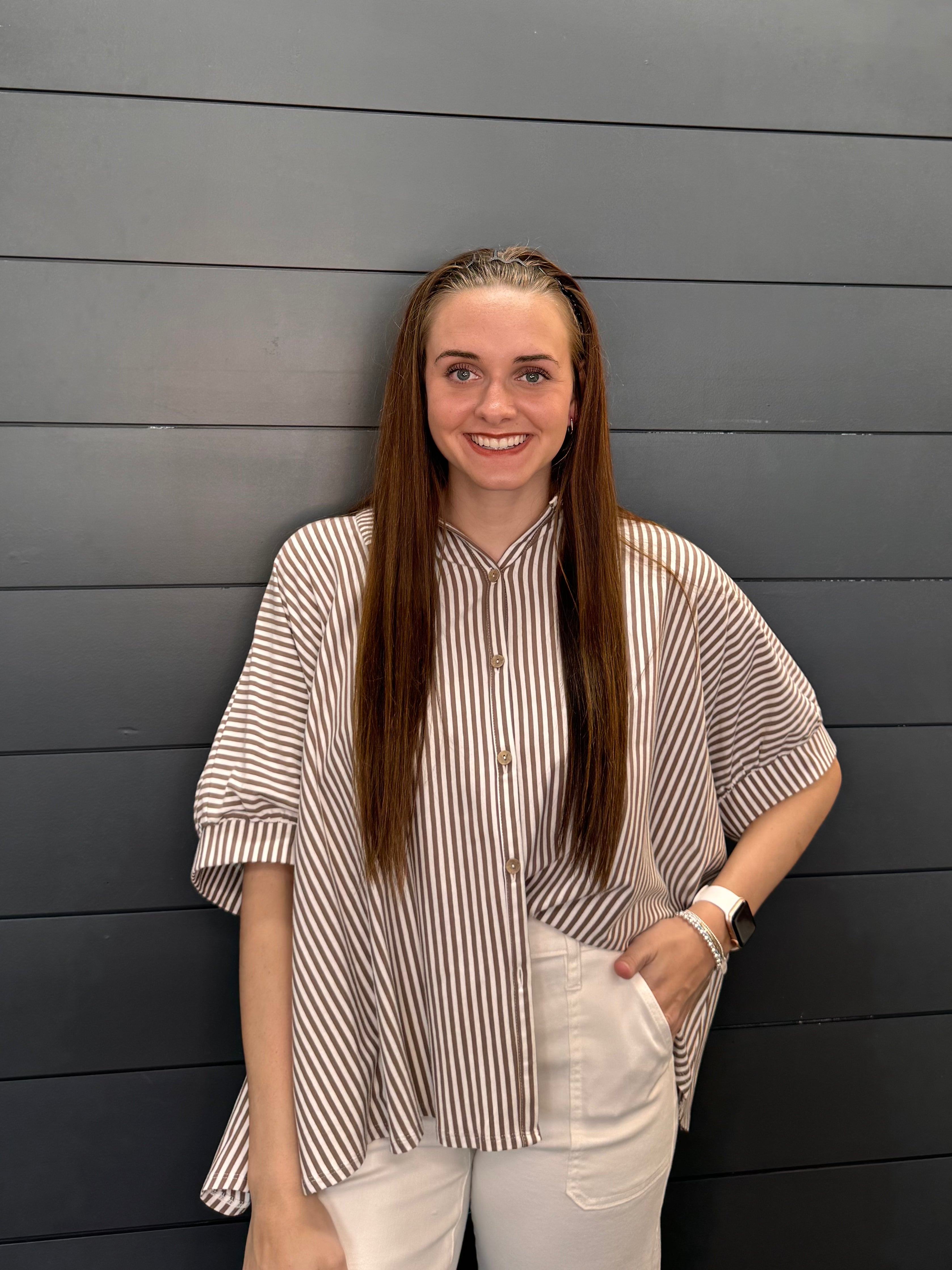 Oversized Stripe Button Down Shirt-Fashion Tops-Podos Boutique, a Women's Fashion Boutique Located in Calera, AL