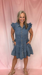 Denim Perfection Dress-Short Dresses-Podos Boutique, a Women's Fashion Boutique Located in Calera, AL