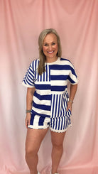 Royal Stripes Bottom-Shorts-Podos Boutique, a Women's Fashion Boutique Located in Calera, AL
