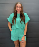 Summer Green Shorts-Shorts-Podos Boutique, a Women's Fashion Boutique Located in Calera, AL