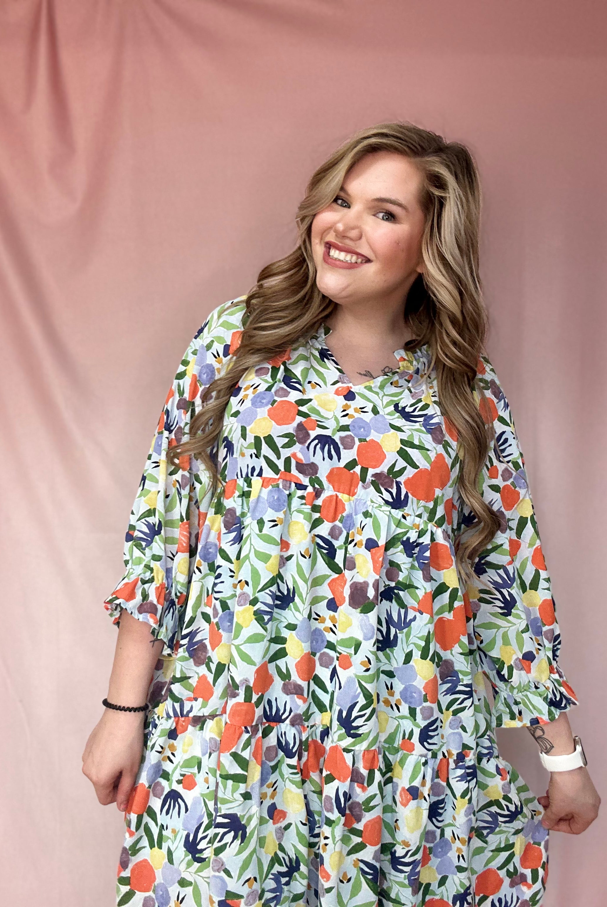 Ashton Floral Print Dress PLUS-Short Dresses-Podos Boutique, a Women's Fashion Boutique Located in Calera, AL