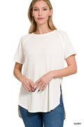 Melange Baby Waffle Top-Short Sleeves-Podos Boutique, a Women's Fashion Boutique Located in Calera, AL