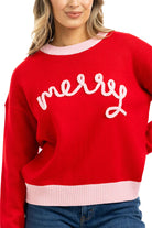 Merry Embroidered Sweater-Fashion Tops-Podos Boutique, a Women's Fashion Boutique Located in Calera, AL