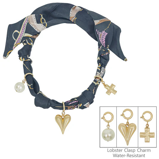 Knotted Scarf Necklace - 3 Charms-Jewelry-Podos Boutique, a Women's Fashion Boutique Located in Calera, AL