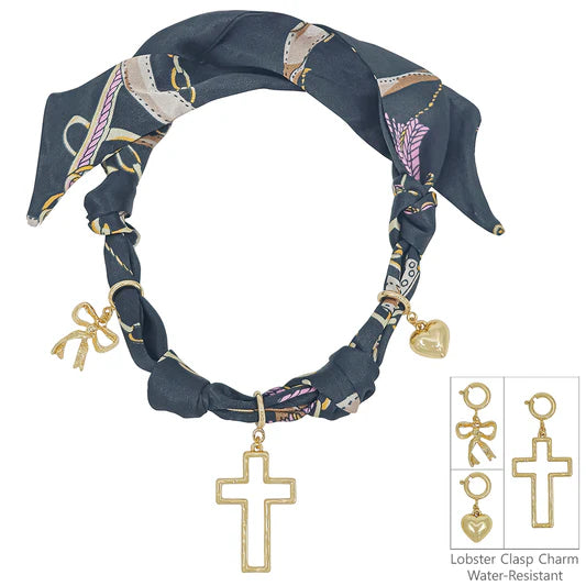 Knotted Scarf Necklace - 3 Charms-Jewelry-Podos Boutique, a Women's Fashion Boutique Located in Calera, AL