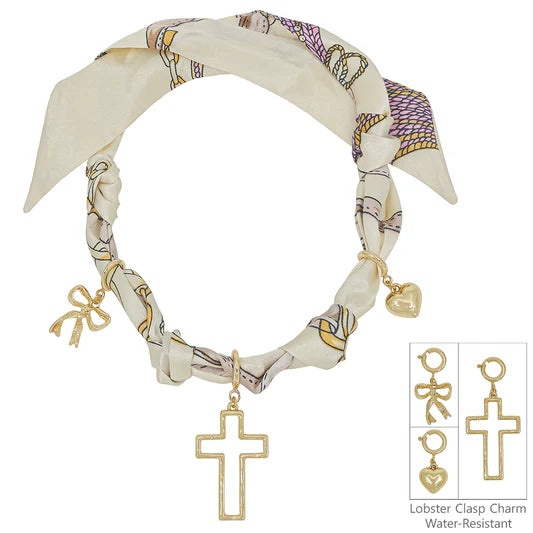 Knotted Scarf Necklace - 3 Charms-Jewelry-Podos Boutique, a Women's Fashion Boutique Located in Calera, AL