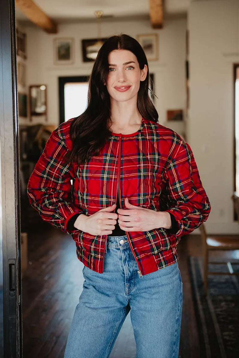 Royal Stewart Christmas Plaid Quilted Jacket-Jackets-Podos Boutique, a Women's Fashion Boutique Located in Calera, AL