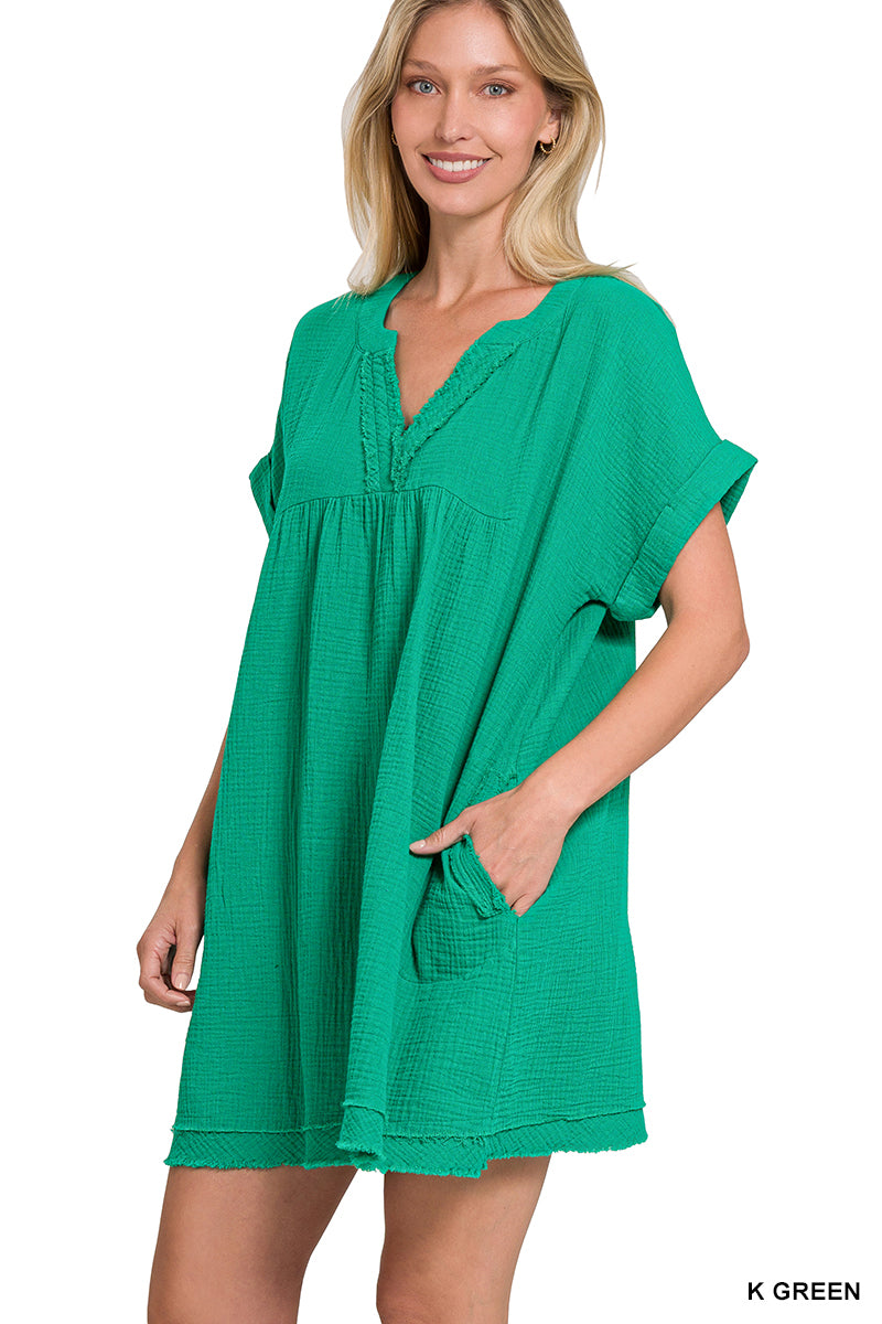 Gauze Linen Dress-Short Dresses-Podos Boutique, a Women's Fashion Boutique Located in Calera, AL