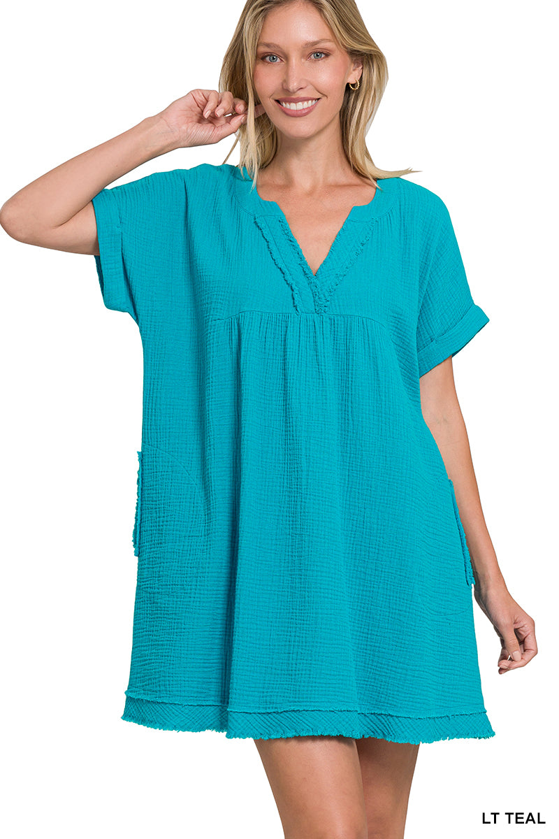 Gauze Linen Dress-Short Dresses-Podos Boutique, a Women's Fashion Boutique Located in Calera, AL