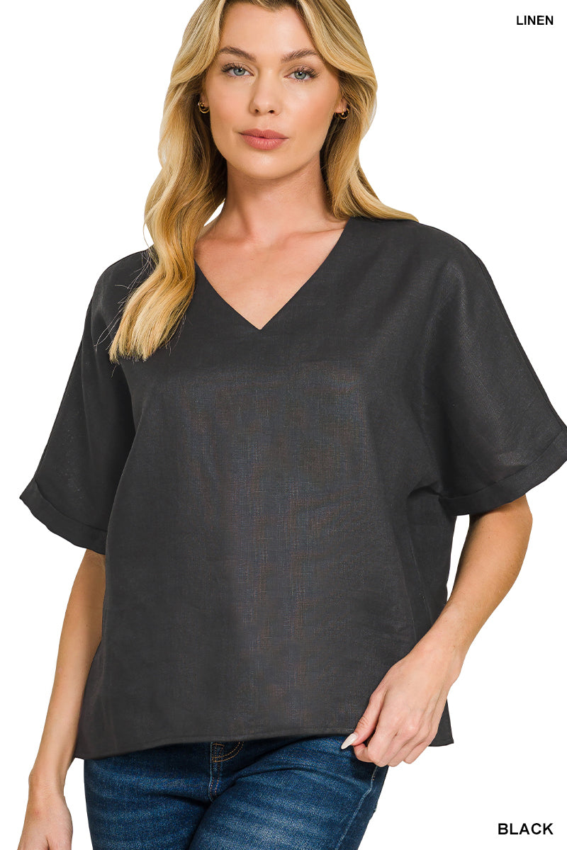 100% V-Neck Linen Top-Fashion Tops-Podos Boutique, a Women's Fashion Boutique Located in Calera, AL