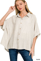 Stripe Button Down Boxy Top-Fashion Tops-Podos Boutique, a Women's Fashion Boutique Located in Calera, AL