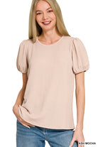 Ribbed Puff Sleeve Top-Fashion Tops-Podos Boutique, a Women's Fashion Boutique Located in Calera, AL