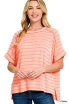 Raised Rib Striped Top-Fashion Tops-Podos Boutique, a Women's Fashion Boutique Located in Calera, AL