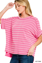 Raised Rib Striped Top-Fashion Tops-Podos Boutique, a Women's Fashion Boutique Located in Calera, AL