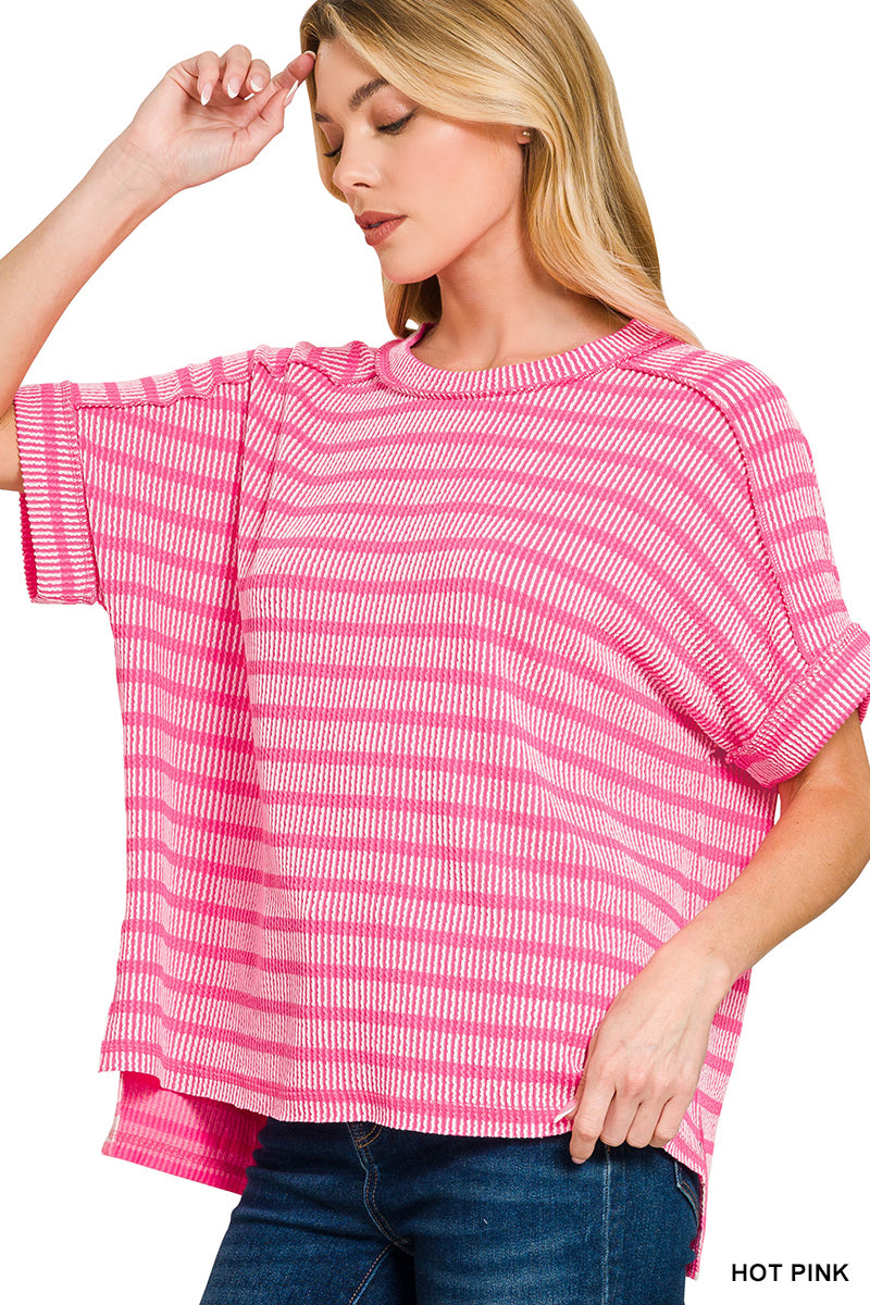 Raised Rib Striped Top-Fashion Tops-Podos Boutique, a Women's Fashion Boutique Located in Calera, AL