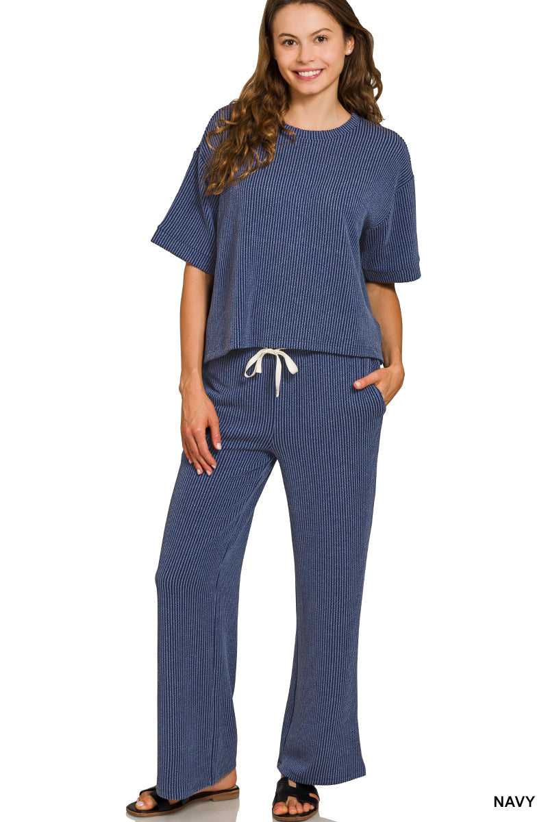Raised Ribbed Pants Set-Lounge Wear-Podos Boutique, a Women's Fashion Boutique Located in Calera, AL