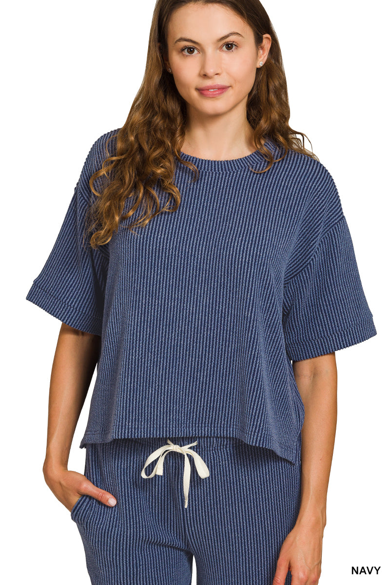 Raised Ribbed Pants Set-Lounge Wear-Podos Boutique, a Women's Fashion Boutique Located in Calera, AL