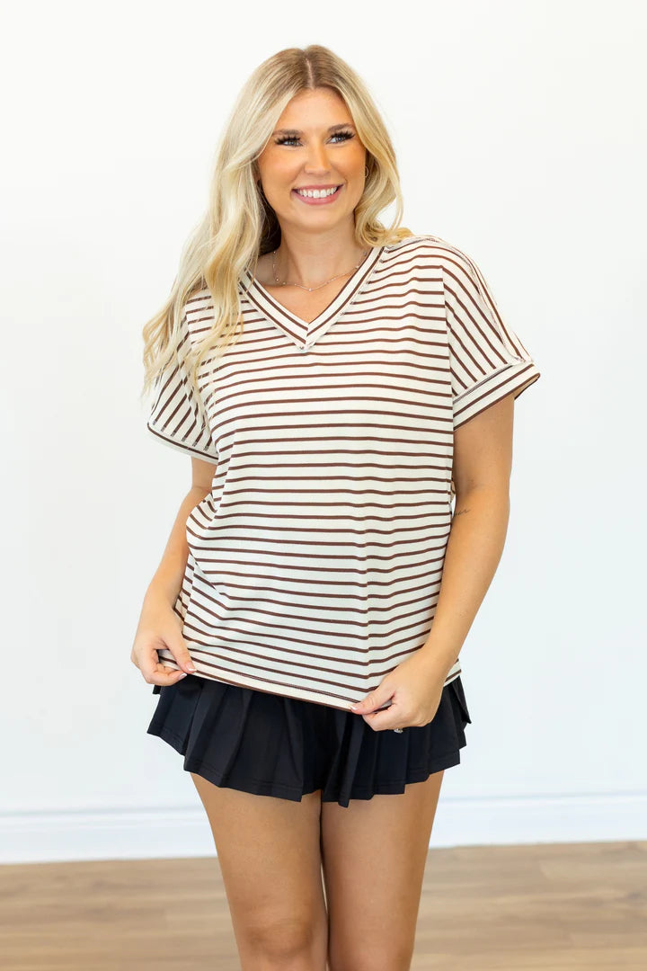 G + E Lucy Stripe Top-Fashion Tops-Podos Boutique, a Women's Fashion Boutique Located in Calera, AL