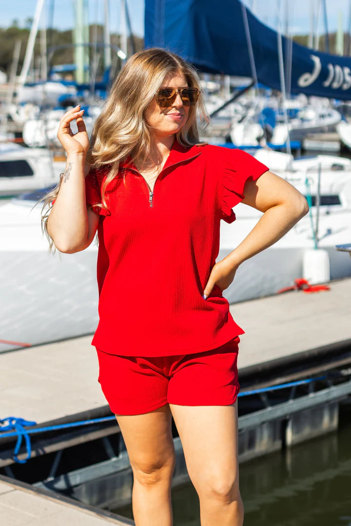 G + E Kelly Quarter Zip Top-Fashion Tops-Podos Boutique, a Women's Fashion Boutique Located in Calera, AL