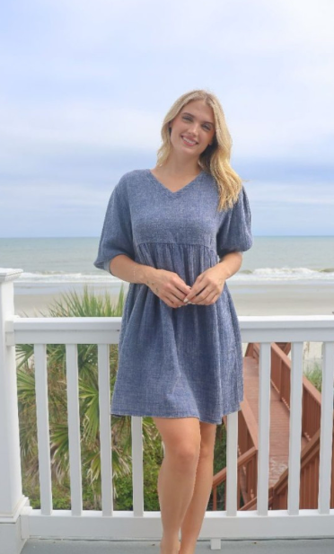 SS V-Neck Gauze Dress-Podos Boutique, a Women's Fashion Boutique Located in Calera, AL