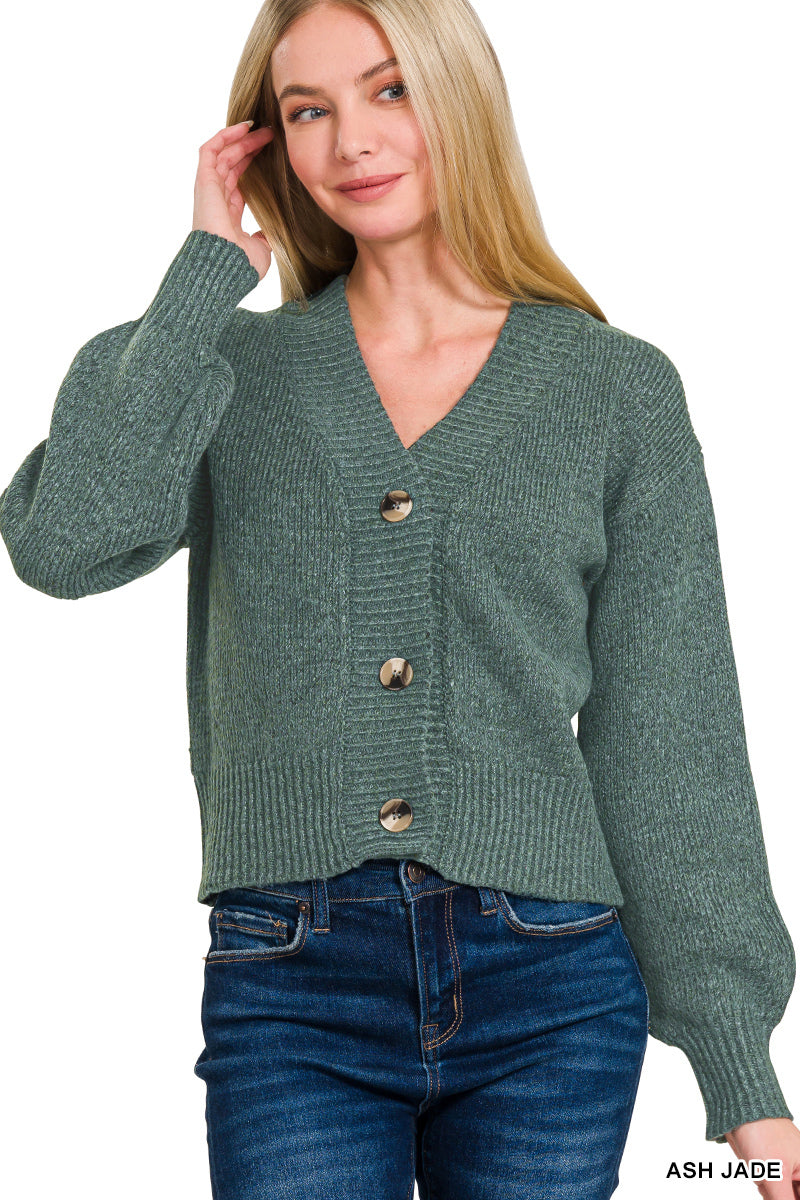 Melange Button Front Cardigan-Cardigans & Kimonos-Podos Boutique, a Women's Fashion Boutique Located in Calera, AL