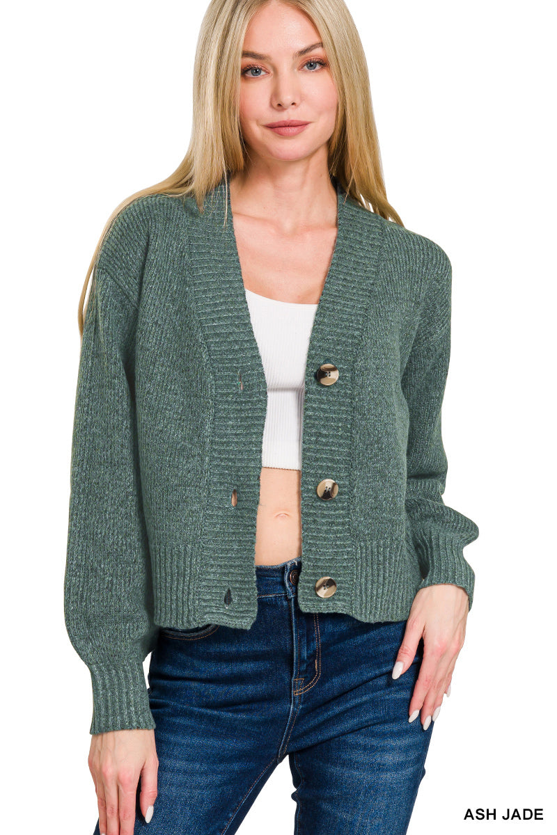 Melange Button Front Cardigan-Cardigans & Kimonos-Podos Boutique, a Women's Fashion Boutique Located in Calera, AL