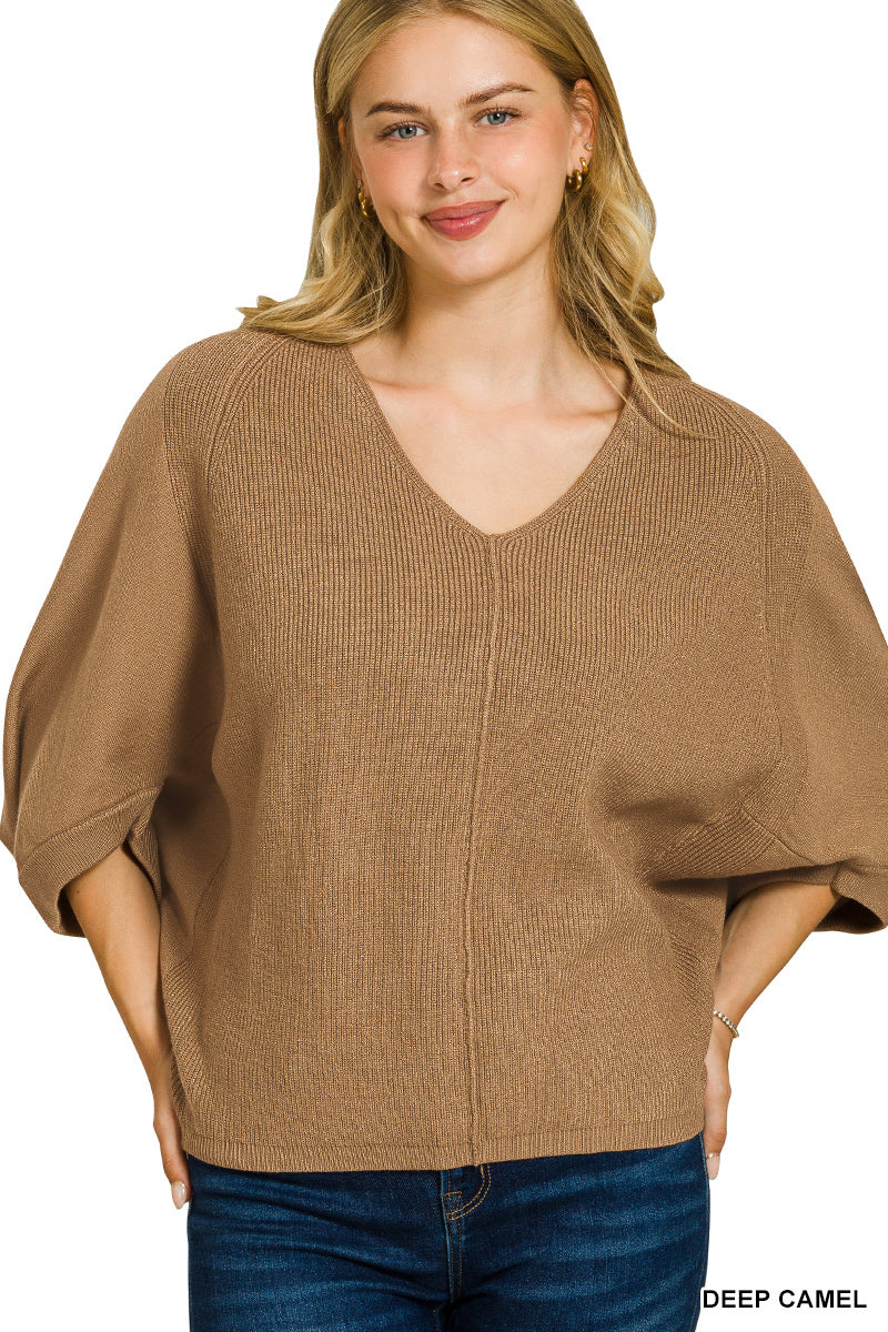 V Neck Dolman Sweater-Sweaters-Podos Boutique, a Women's Fashion Boutique Located in Calera, AL