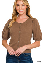 Puff Sleeve Cardigan-Sweaters-Podos Boutique, a Women's Fashion Boutique Located in Calera, AL