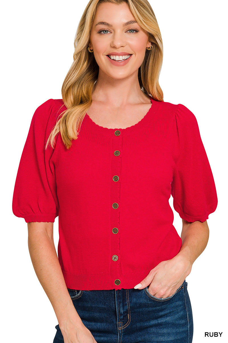 Puff Sleeve Cardigan-Sweaters-Podos Boutique, a Women's Fashion Boutique Located in Calera, AL