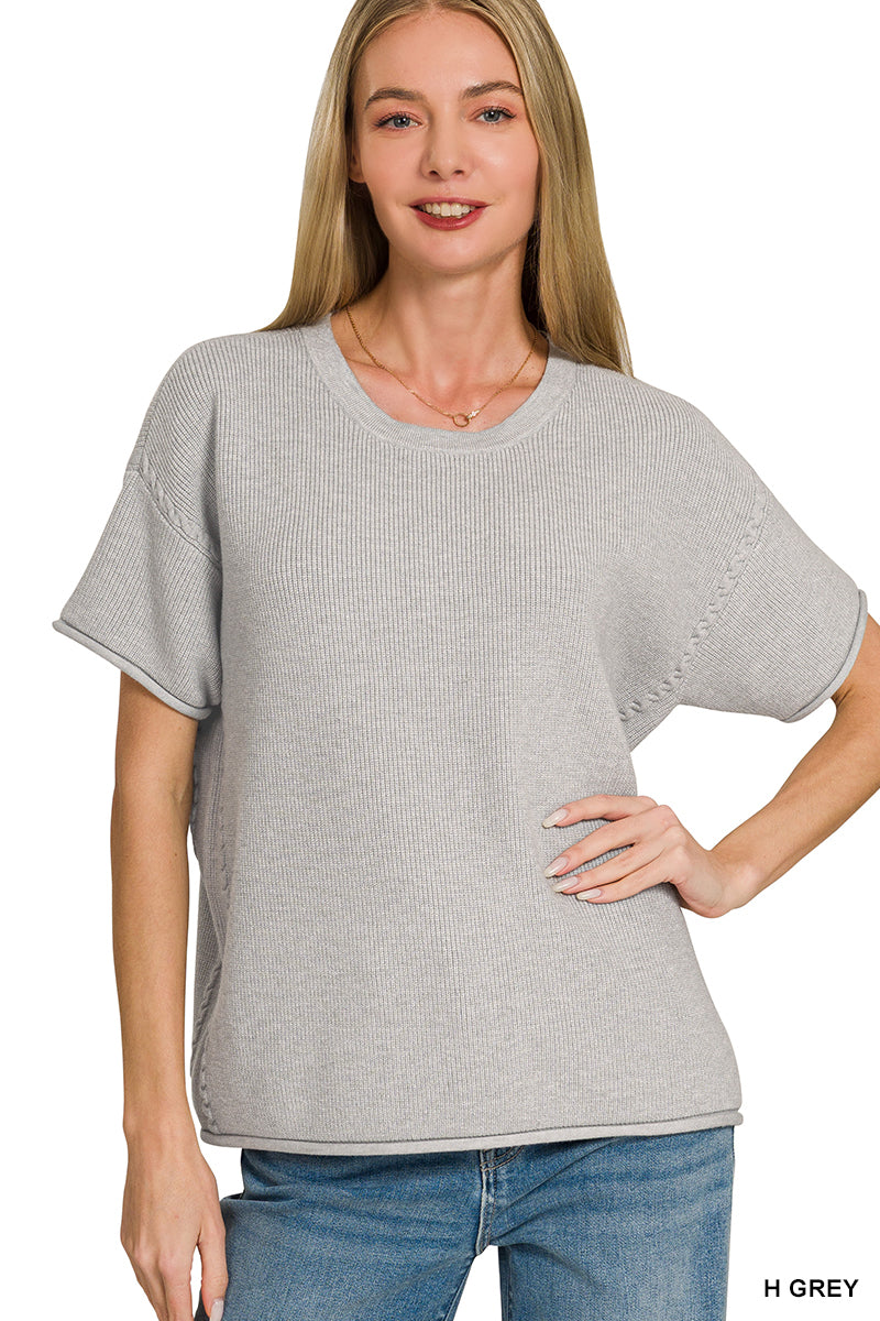 Viscose Short Sleeve Sweater-Fashion Tops-Podos Boutique, a Women's Fashion Boutique Located in Calera, AL