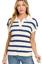 Textured Stipe Collared Sweater-Fashion Tops-Podos Boutique, a Women's Fashion Boutique Located in Calera, AL
