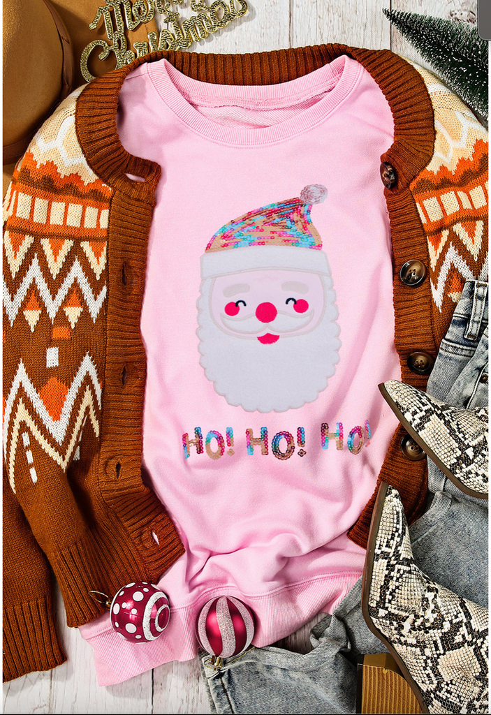 Santa Ho Ho Ho Sequined Sweatshirt-Graphic Sweatshirts-Podos Boutique, a Women's Fashion Boutique Located in Calera, AL