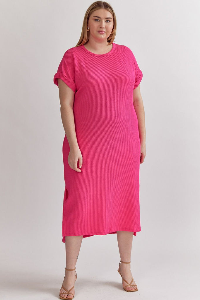 Ribbed Dress w/Side Slit PLUS-Midi Dresses-Podos Boutique, a Women's Fashion Boutique Located in Calera, AL