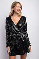 V-Neck Sequin Romper-Rompers & Jumpsuits-Podos Boutique, a Women's Fashion Boutique Located in Calera, AL