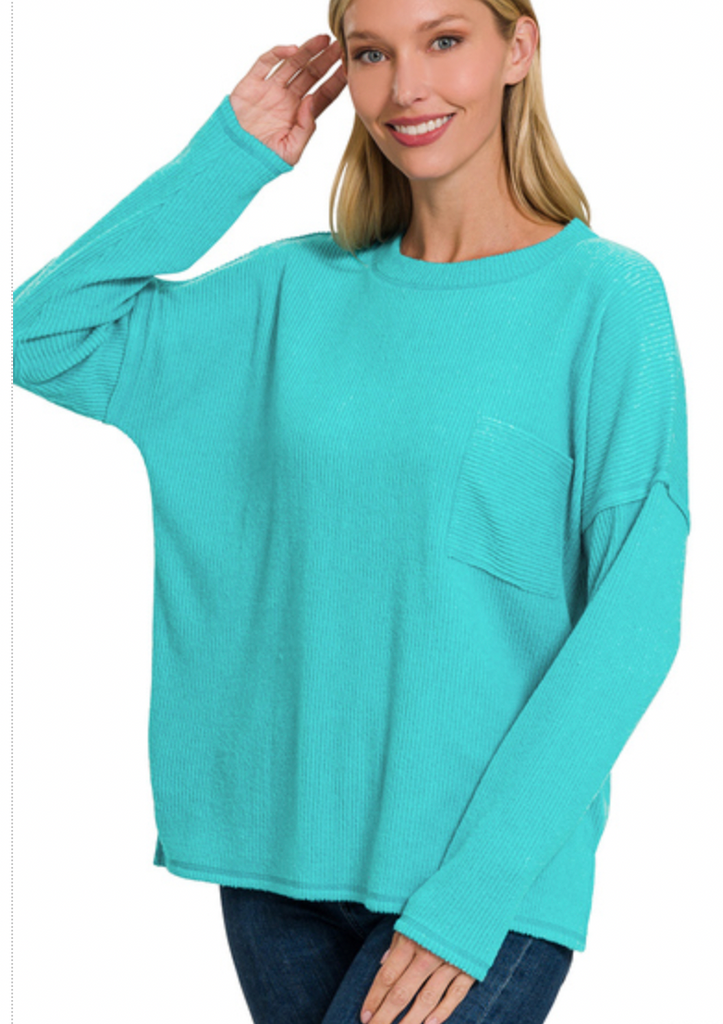 RIBBED BRUSHED MELANGE HACCI SWEATER-Sweaters-Podos Boutique, a Women's Fashion Boutique Located in Calera, AL